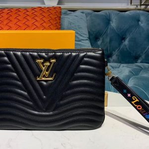 Replica Louis Vuitton M63943 LV New Wave zip pochette Bags Black Calf leather