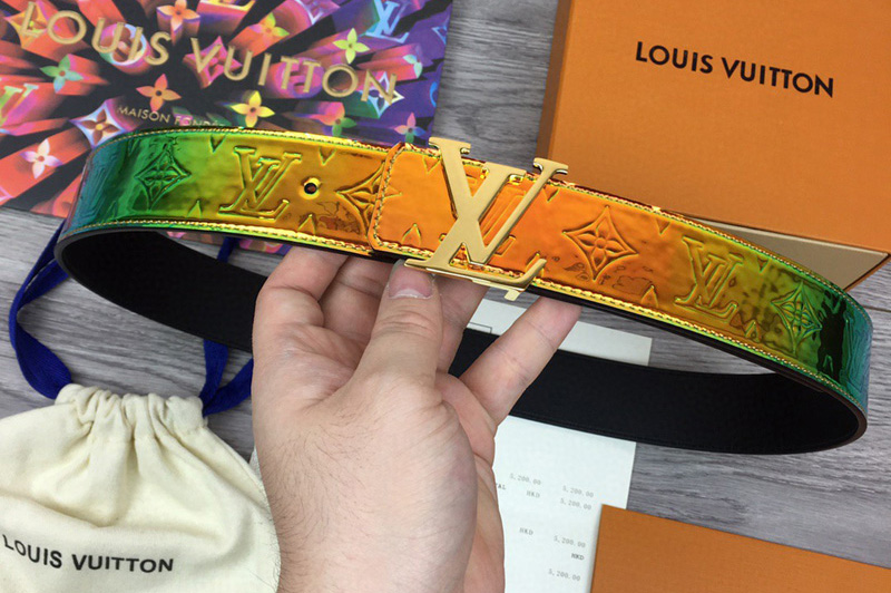 Louis Vuitton White/Orange Leather LV Prism Belt 95CM