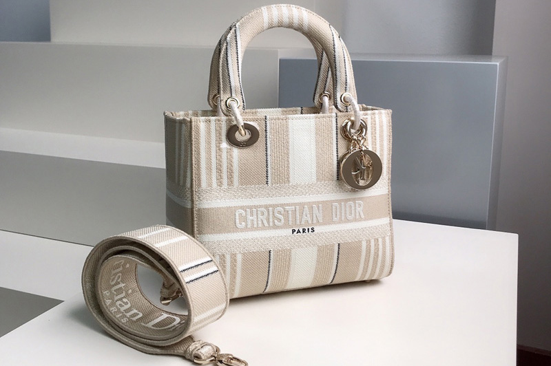 Christian Dior M0565 Dior Medium Lady d-lite bag in Beige Stripes ...