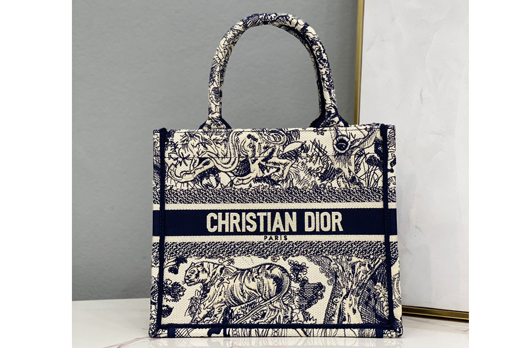 Christian Dior M1265 Small Dior Book Tote Bag in Blue Toile de Jouy ...