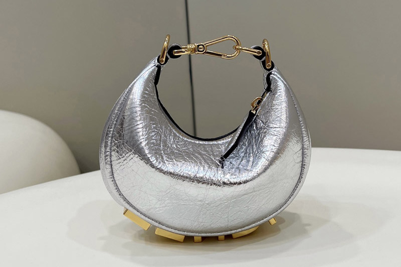 Fendi 7AS089 Nano Fendigraphy Mini hobo bag in Silver leather charm ...